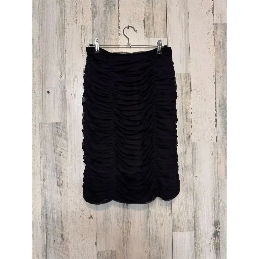 JS Collections Black Ruched Skirt Womens Size 6 Knee Length Party Cocktail Skirt